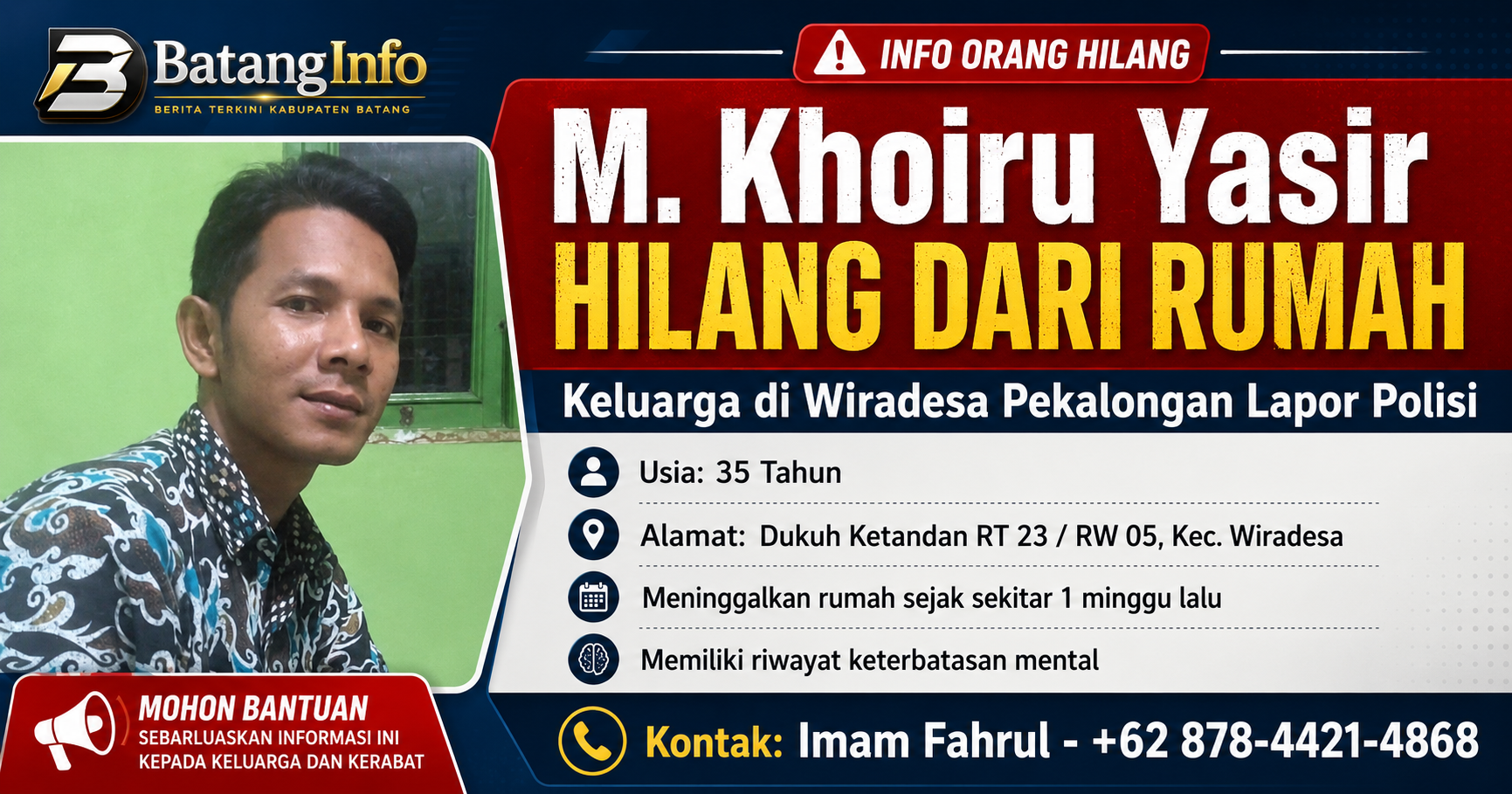 M. Khoiru Yasir Hilang di Pekalongan